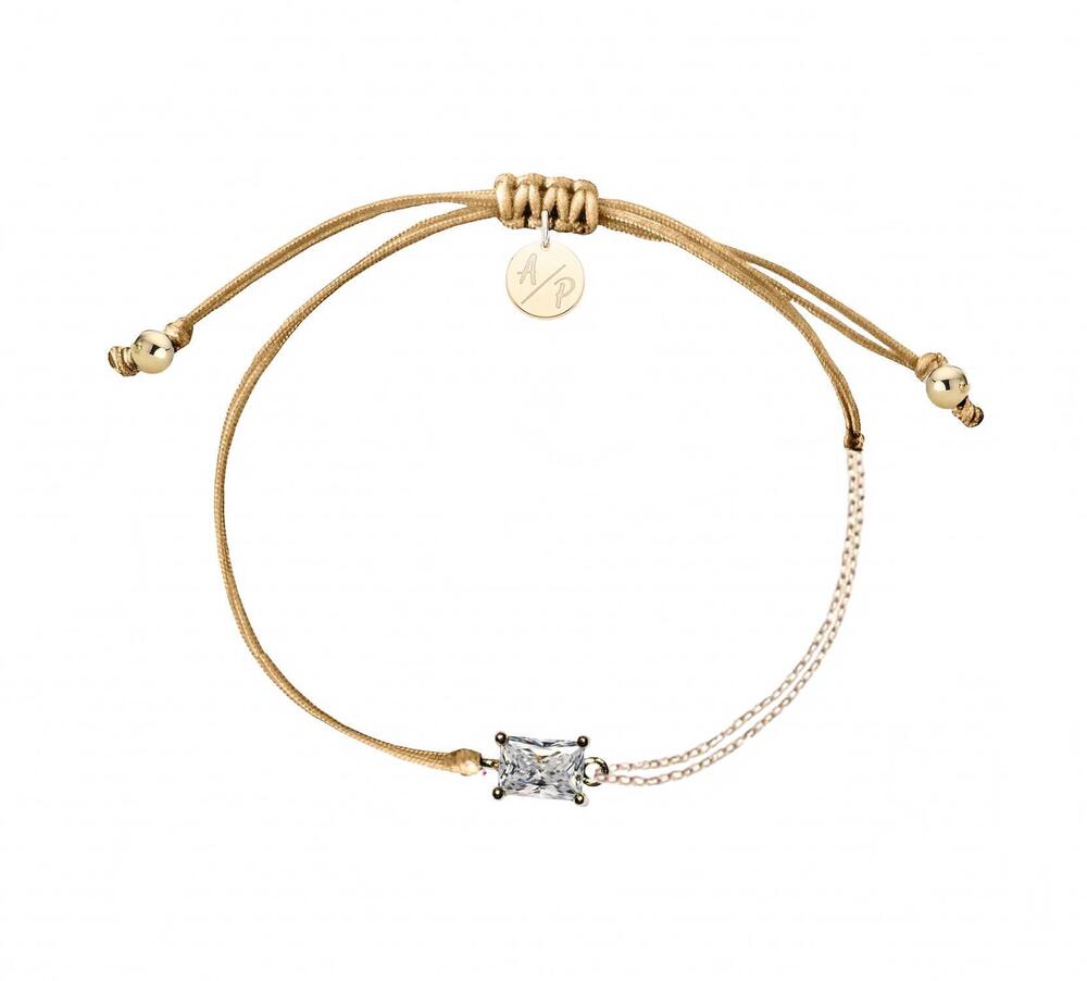 NEW ADRIANA PAPPAS women's cz emerald cut bracelet on colored cord in caramel